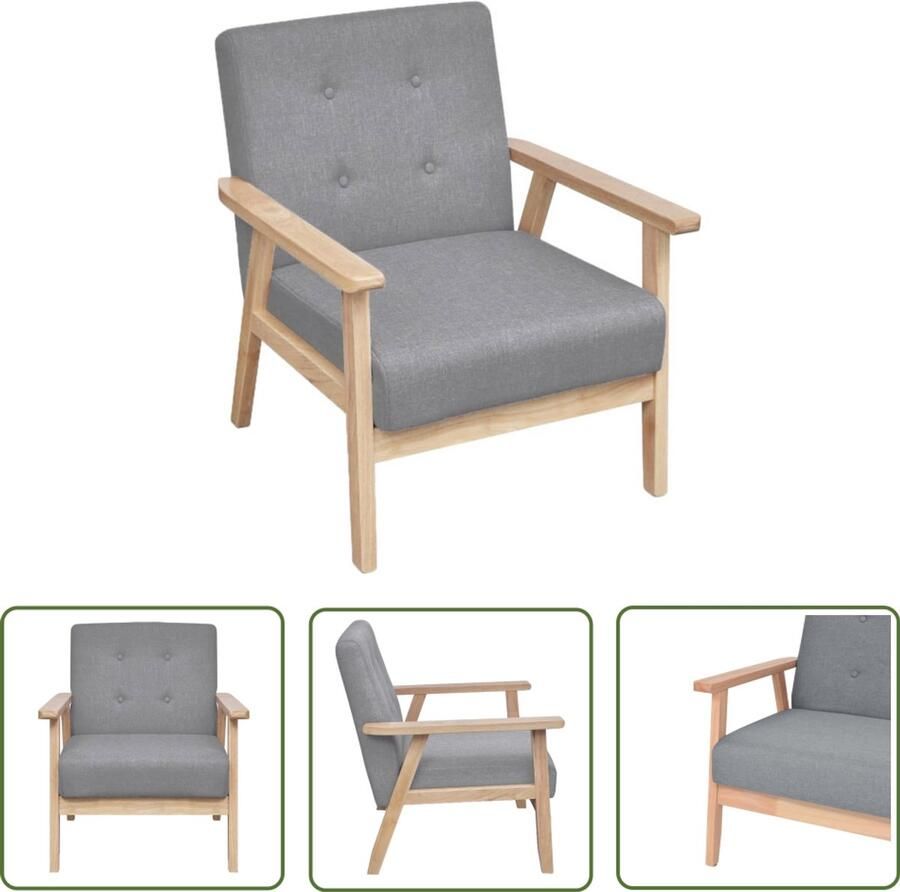 VidaXL Fauteuil Lichtgrijs Stof Comfortabel Retro Fauteuil Grijs Lounge Stoel Fauteuils Vintage Hout Meubels Living Room Furniture Relax Stoel Leeshoek Gezellig Interieur Huiskamer Accessoires