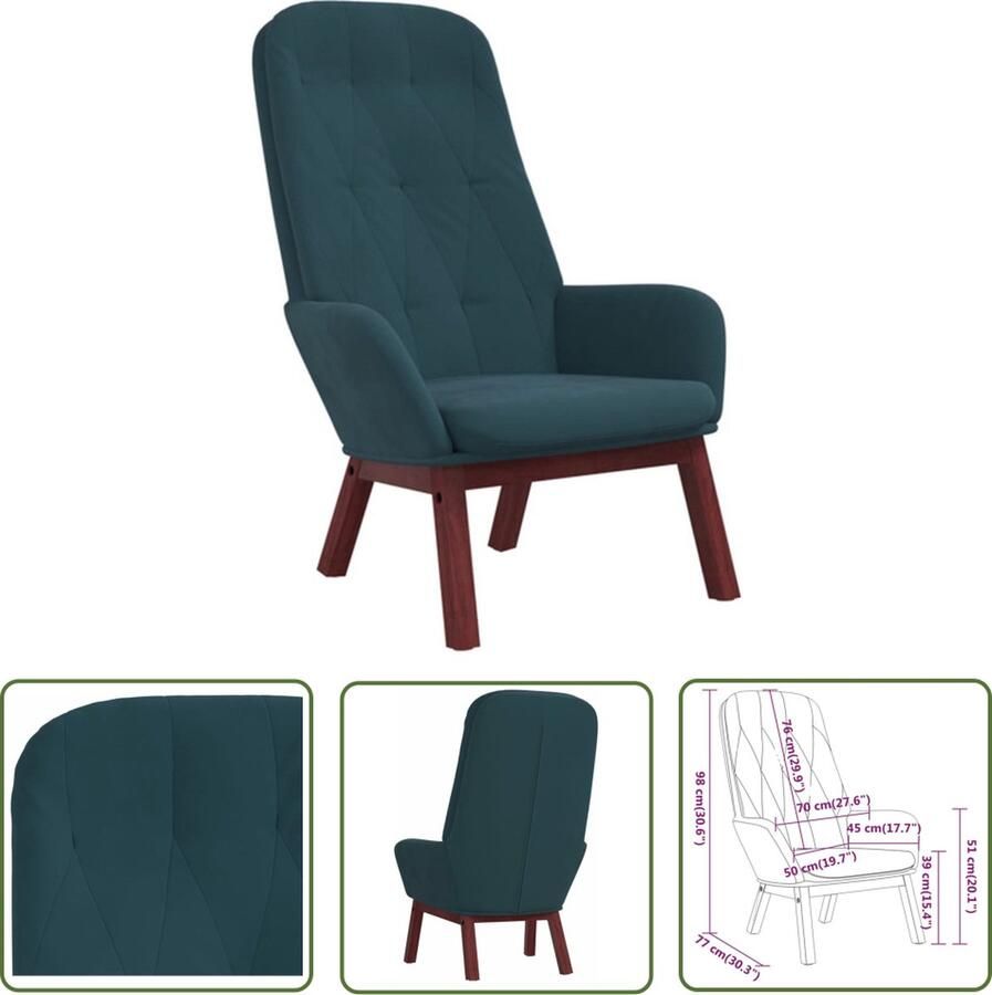 The Living Store Relaxstoel fluweel blauw Loungestok Fauteuil Relaxfauteuil Blauwe Lounge Stoel Velvet Fauteuil