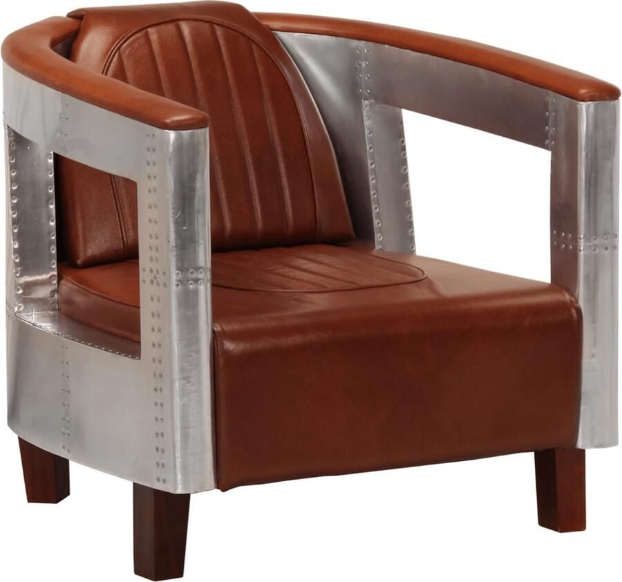 VidaXL Fauteuil Luchtvaartstijl Echt Leer Bruin Comfortabele Fauteuil Leren Fauteuil Bruine Fauteuil Fauteuils Voor Woonkamer Fauteuil Met Armleuningen Ergonomische Fauteuil Industrieel Design Lounge Fauteuil - Foto 2