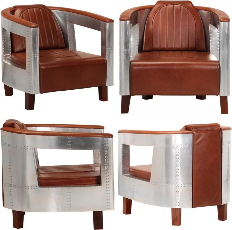 VidaXL Fauteuil luchtvaartstijl echt leer bruin Fauteuil Fauteuils Relaxbank Relaxbanken