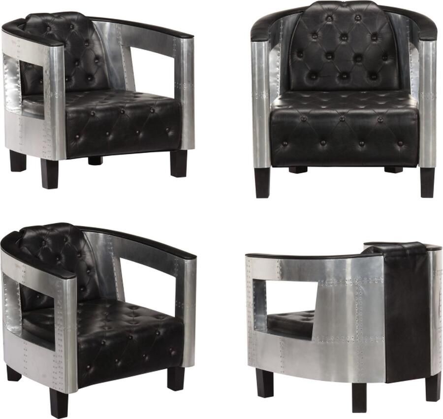 VidaXL Fauteuil luchtvaartstijl echt leer zwart Fauteuil Fauteuils Relaxbank Relaxbanken - Foto 3