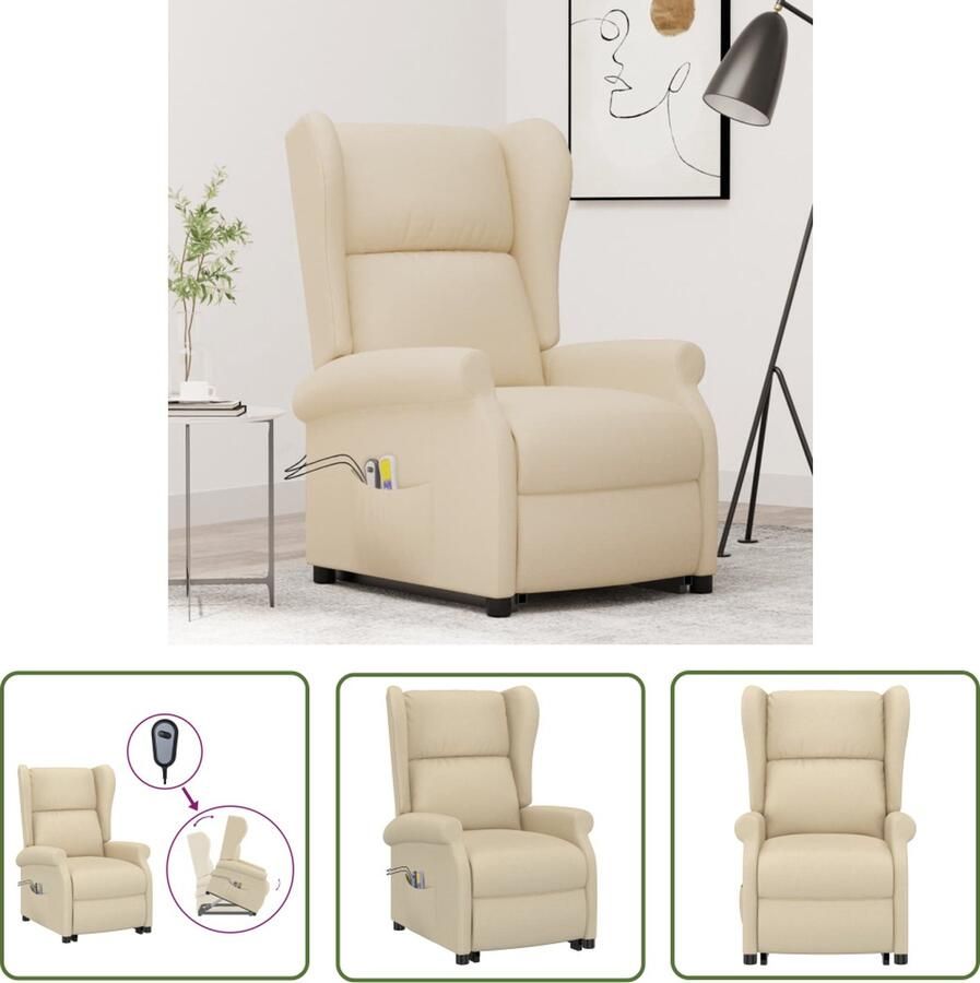 VidaXL Fauteuil Massage Sta-op Massagerstoel Sta-op-massagestoel stof crèmekleurig Elektrisch Bedienbare Stoel Ergonomische Stoel Relaxstoel - Foto 3