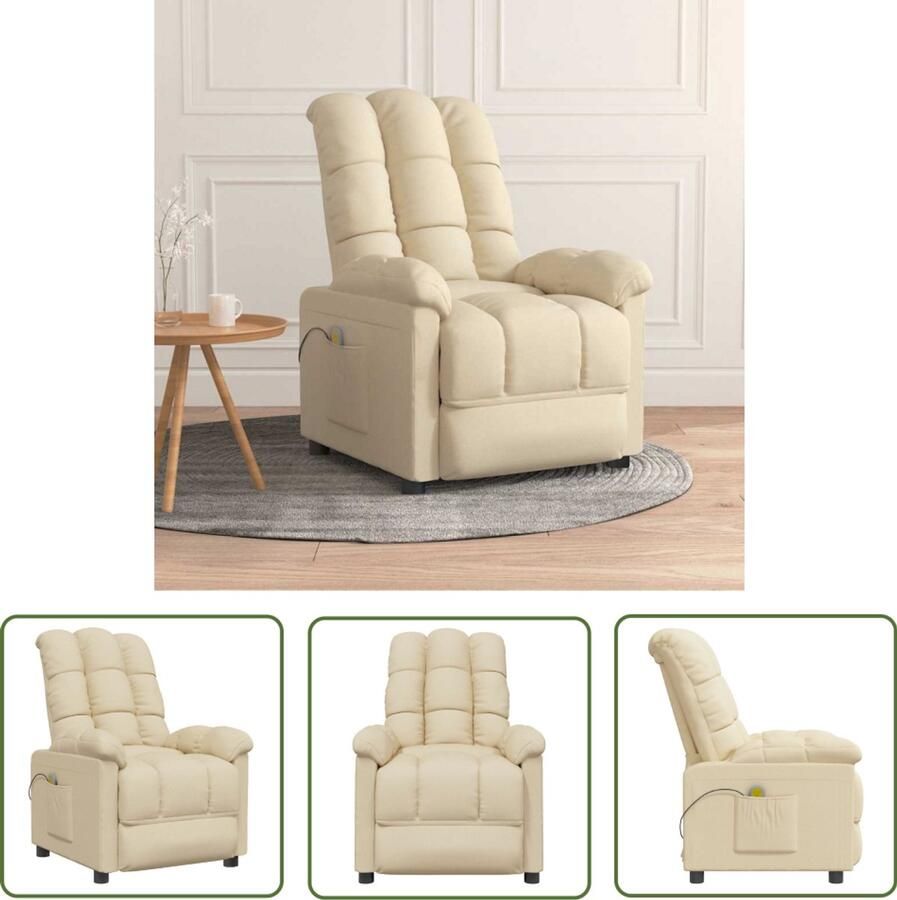 VidaXL Massagestoel stof crèmekleurig Massagestoel Fauteuil Relaxstoel Ergonomische Stoel Elektrische Massage