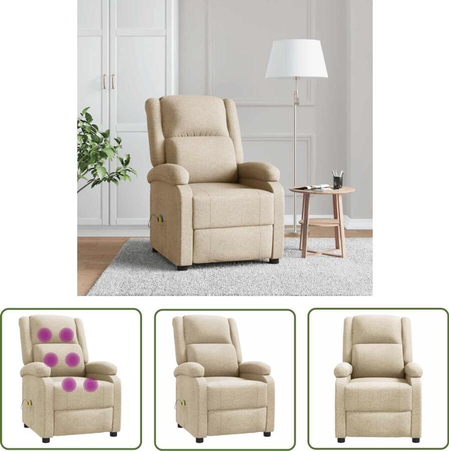 VidaXL Fauteuil Massagestoel stof crèmekleurig Relaxstoel Massage Wellness