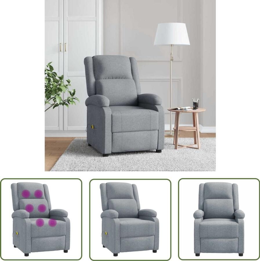 VidaXL Fauteuil Massagestoel stof lichtgrijs Lounge Stoel Elektrische Massage Wellness
