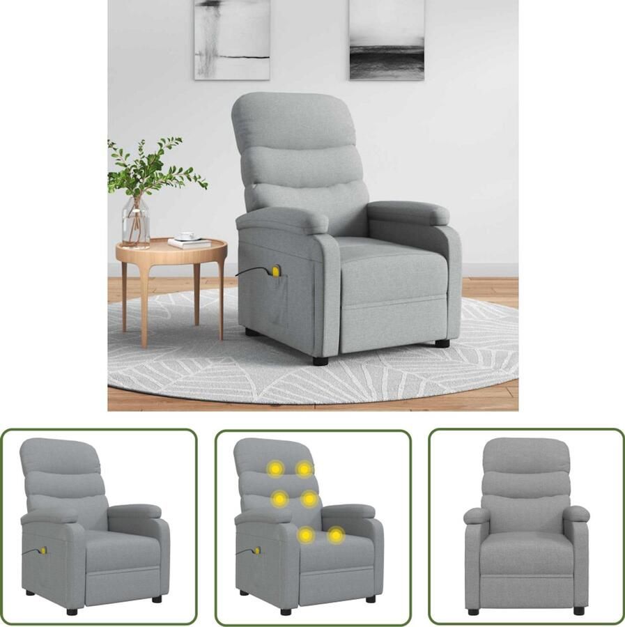 VidaXL Fauteuil Massagestoel stof lichtgrijs Relaxstoel Ergonomische Stoel Massage Functie