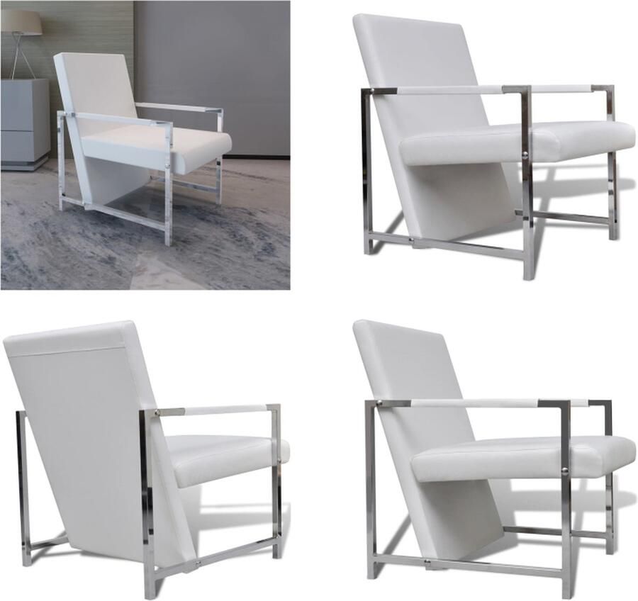 VidaXL Fauteuil met chromen poten kunstleer wit Fauteuils Stoel Stoelen - Foto 2