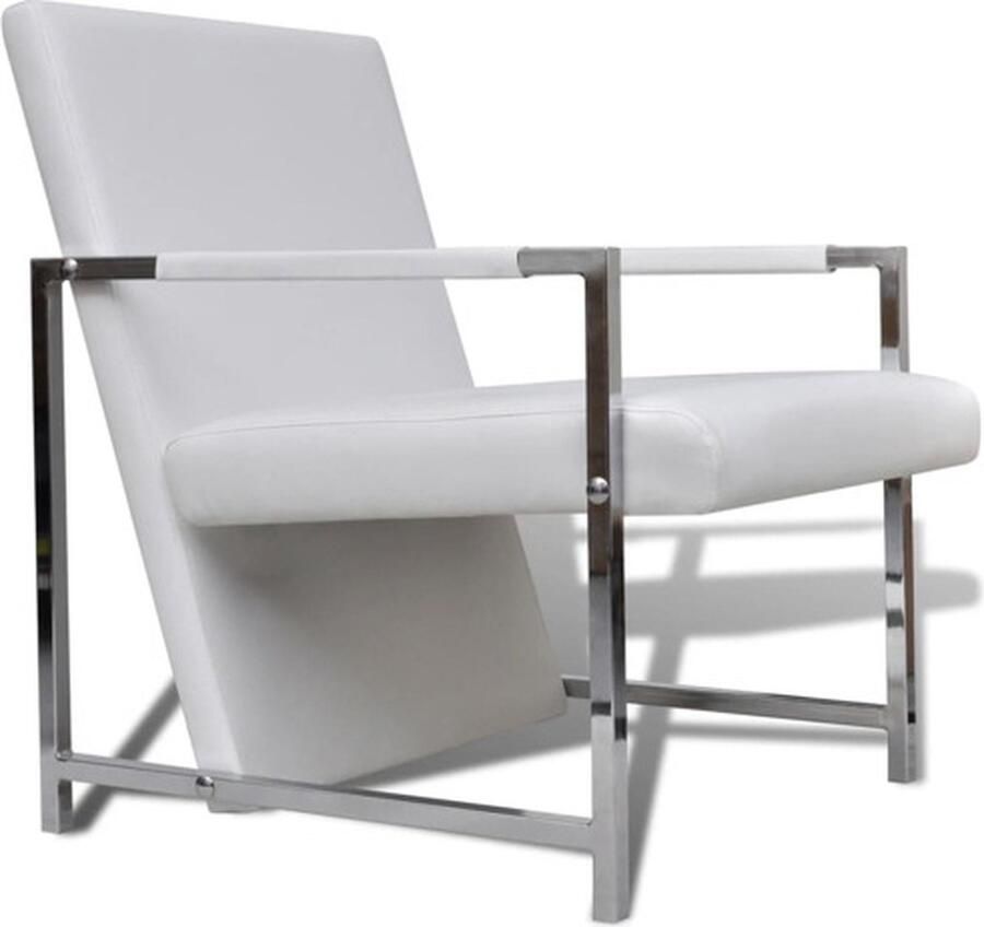VidaXL Fauteuil met chromen poten kunstleer wit Fauteuils Stoel Stoelen