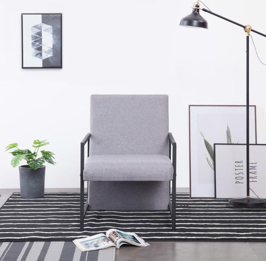 VidaXL Fauteuil met chromen poten stof lichtgrijs