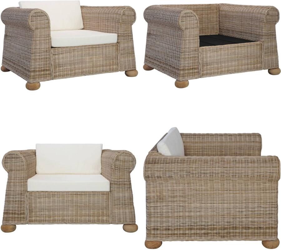 VidaXL Fauteuil met kussens natuurlijk rattan Fauteuil Fauteuils Bank Banken