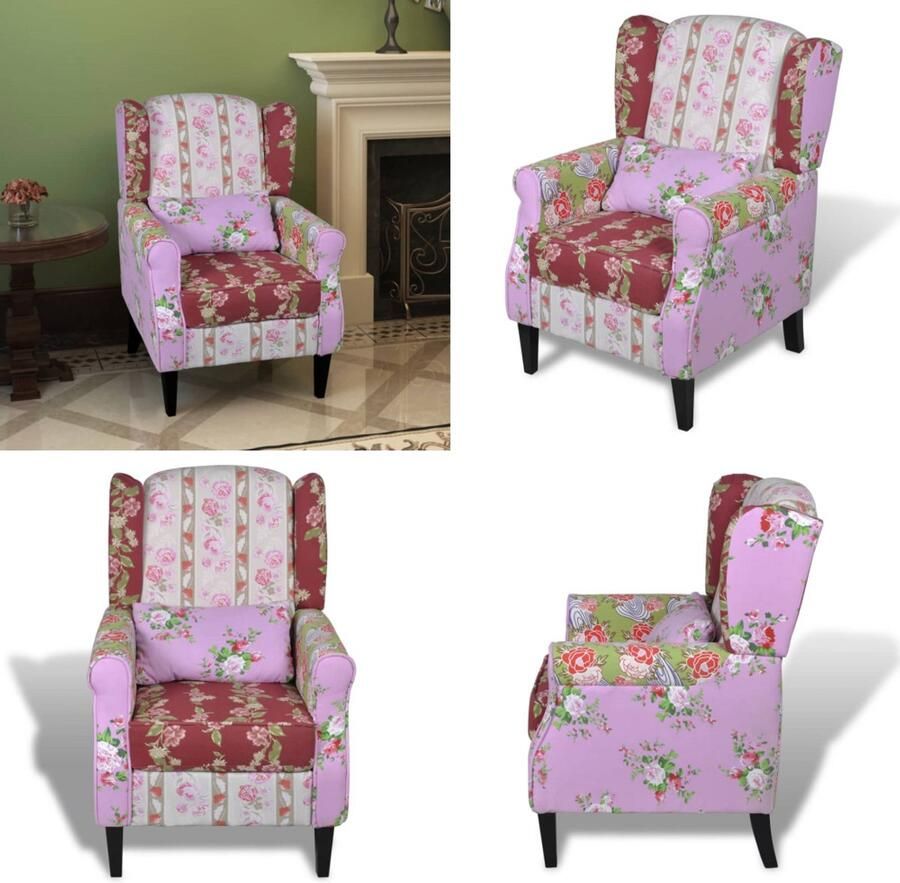 VidaXL Fauteuil met patchwork ontwerp stof Fauteuils Stoel Stoelen