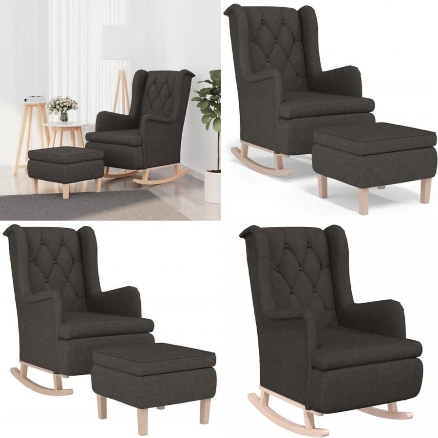 VidaXL Fauteuil met schommelpoten en voetenbank stof donkergrijs Fauteuil Met Voetenbank Fauteuils Met Voetenbanken Schommelstoel Zetel Met Voetenbankje - Foto 2