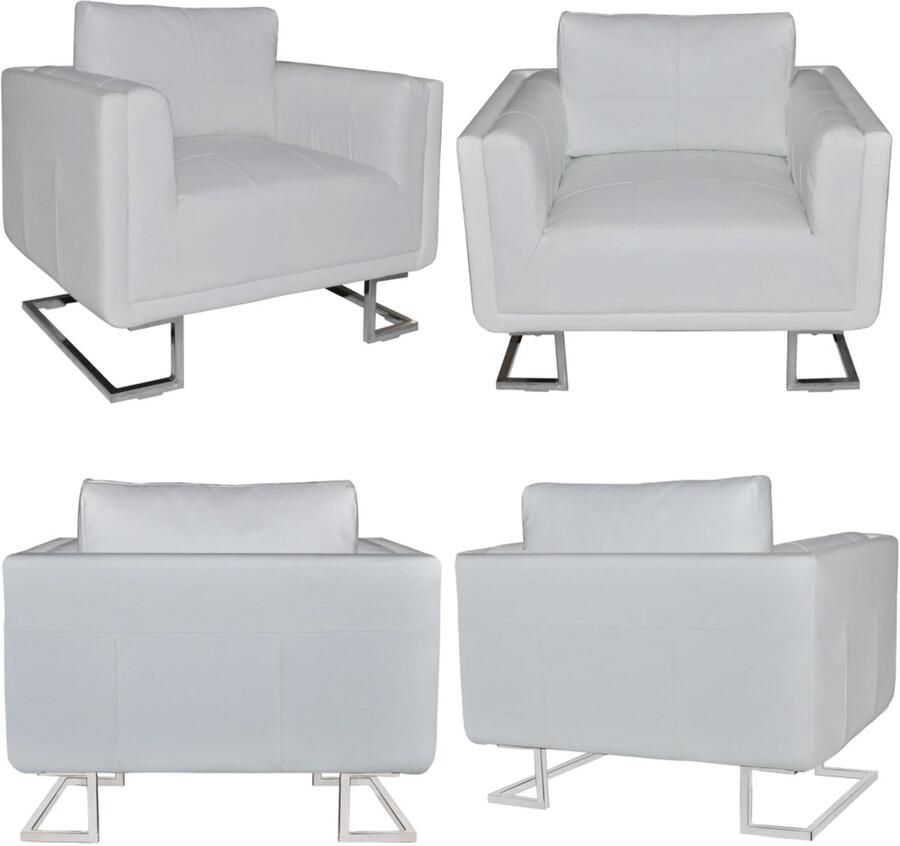 VidaXL Fauteuil met verchroomde poten kubus kunstleer wit Fauteuils Stoel Stoelen