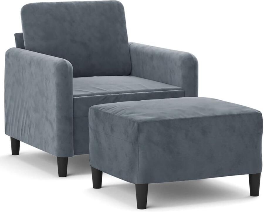 The Living Store Fauteuil met voetenbank 60 cm fluweel donkergrijs Fauteuil Lounge Stoel Relax Stoel Donkere Fauteuils Velours Fauteuil - Foto 2