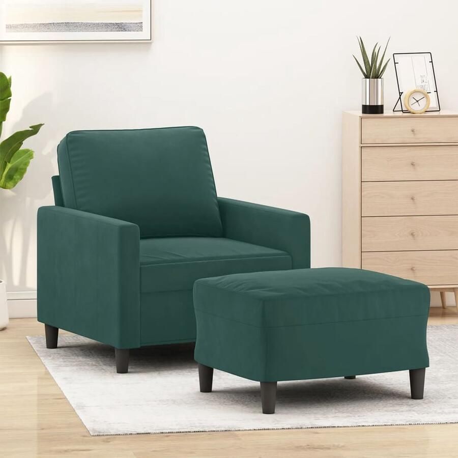 VidaXL -Fauteuil-met-voetenbank-60-cm-fluweel-donkergroen - Foto 2