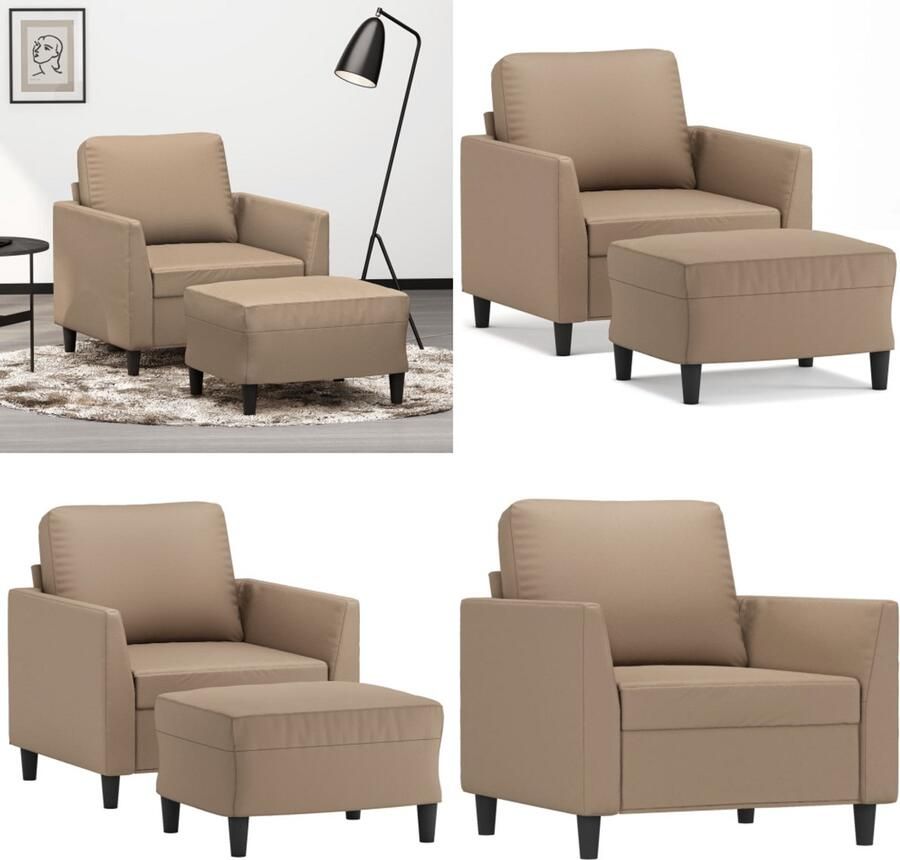 VidaXL Fauteuil met voetenbank 60 cm kunstleer cappuccinokleurig Fauteuil Met Voetenbank Fauteuils Met Voetenbanken Fauteuil Armstoel Met Voetenbank