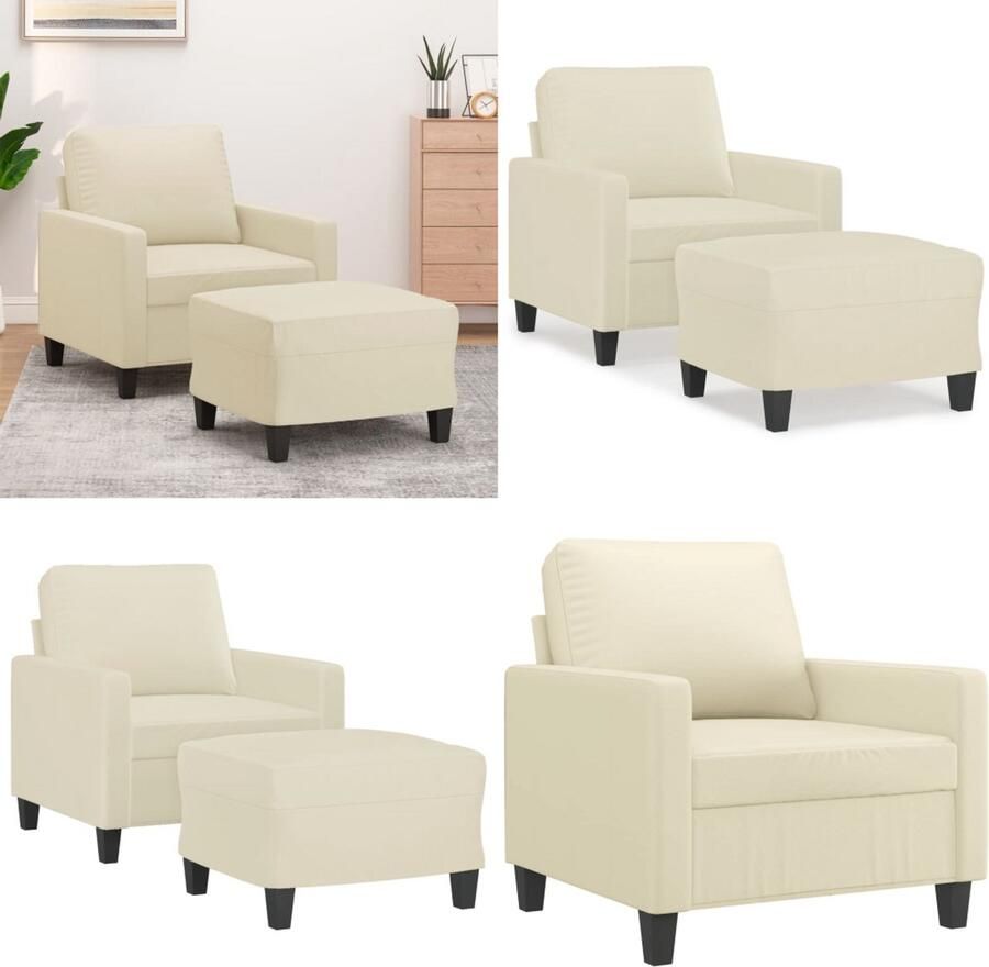 VidaXL Fauteuil met voetenbank 60 cm kunstleer crèmekleurig Fauteuil Met Voetenbank Fauteuils Met Voetenbanken Fauteuil Armstoel Met Voetenbank