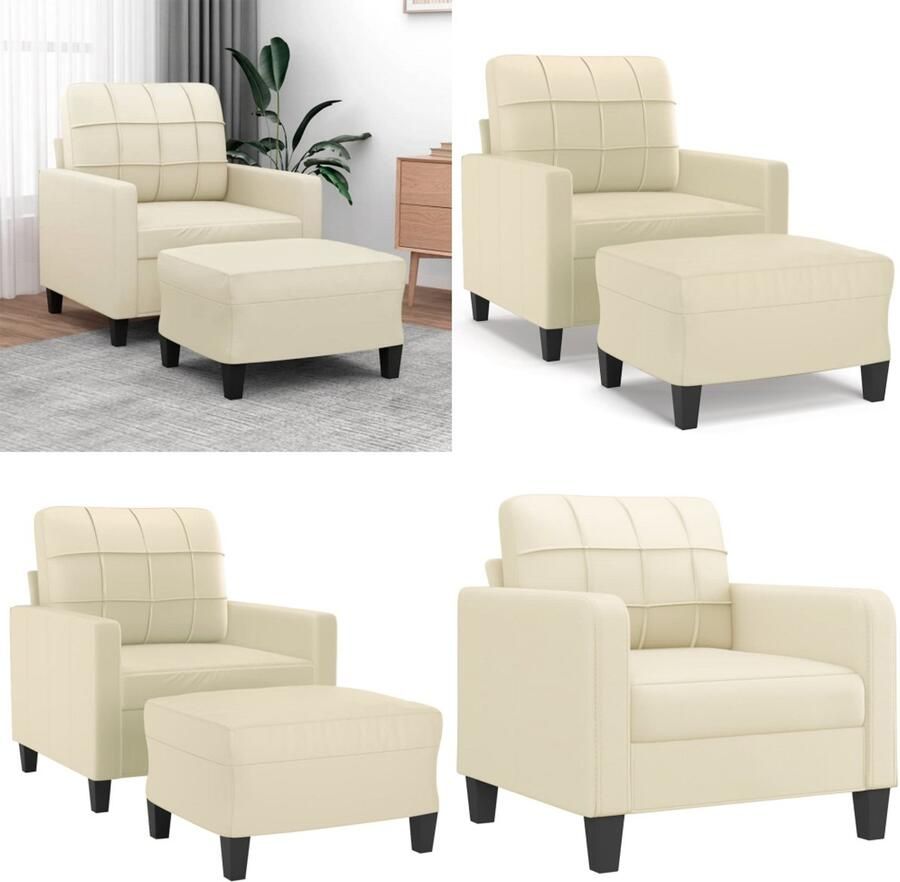 VidaXL Fauteuil met voetenbank 60 cm kunstleer crèmekleurig Fauteuil Met Voetenbank Fauteuils Met Voetenbanken Fauteuil Armstoel Met Voetenbank