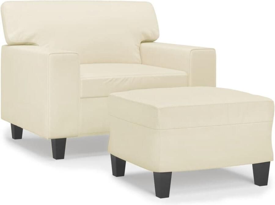 VidaXL Fauteuil met voetenbank 60 cm kunstleer crèmekleurig - Foto 4