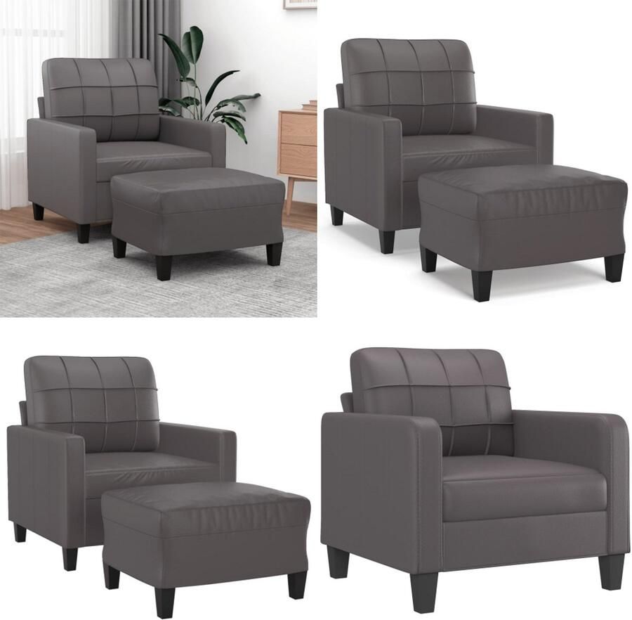 VidaXL Fauteuil met voetenbank 60 cm kunstleer grijs Fauteuil Met Voetenbank Fauteuils Met Voetenbanken Fauteuil Armstoel Met Voetenbank