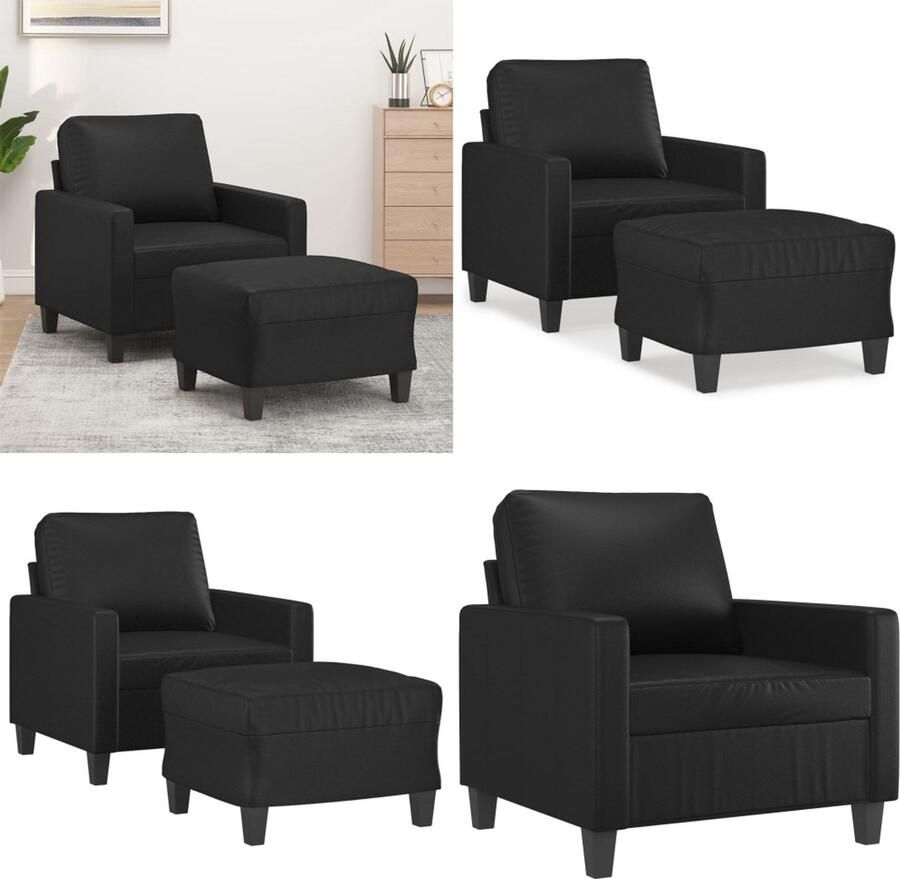 VidaXL Fauteuil met voetenbank 60 cm kunstleer zwart Fauteuil Met Voetenbank Fauteuils Met Voetenbanken Fauteuil Armstoel Met Voetenbank