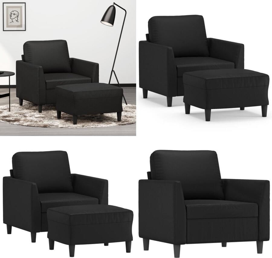 VidaXL Fauteuil met voetenbank 60 cm kunstleer zwart Fauteuil Met Voetenbank Fauteuils Met Voetenbanken Fauteuil Armstoel Met Voetenbank