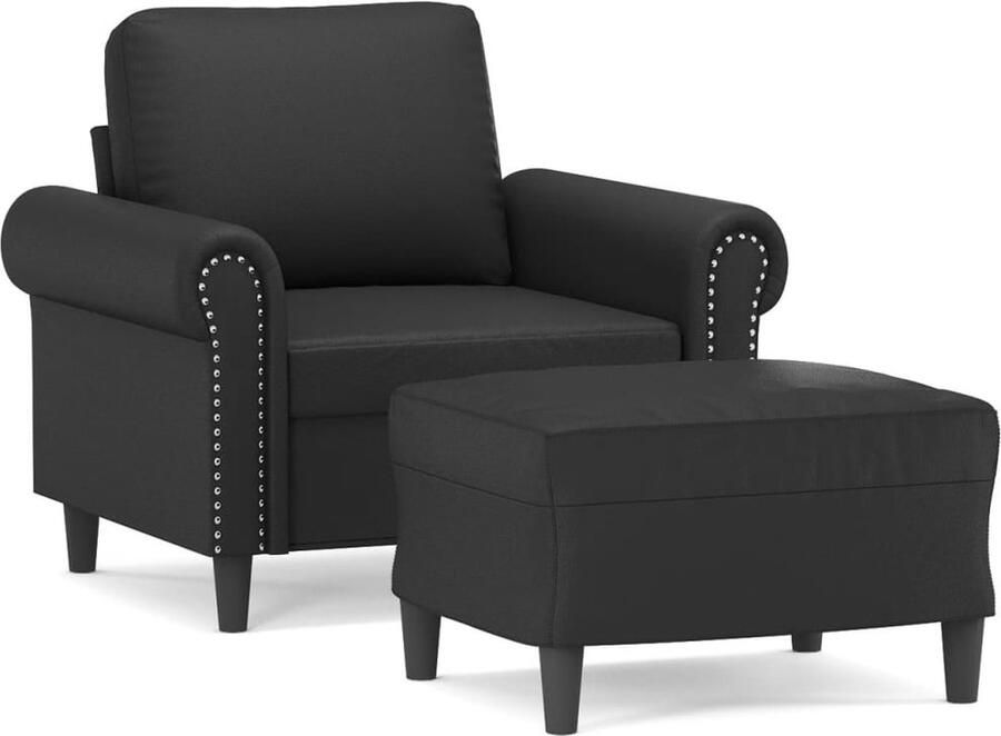 VidaXL Fauteuil Met Voetenbank Fauteuils Met Voetenbanken Fauteuil Armstoel Met Voetenbank Fauteuil met voetenbank 60 cm kunstleer zwart - Foto 2