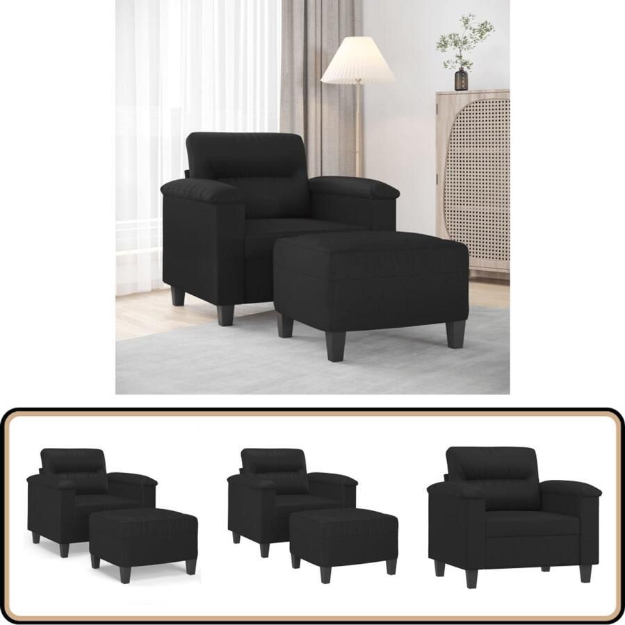 VidaXL Fauteuil met voetenbank 60 cm Kunstleer Zwart Lounge Zetel Fauteuils Zitzakken Relaxfauteuil Eetkamerstoelen