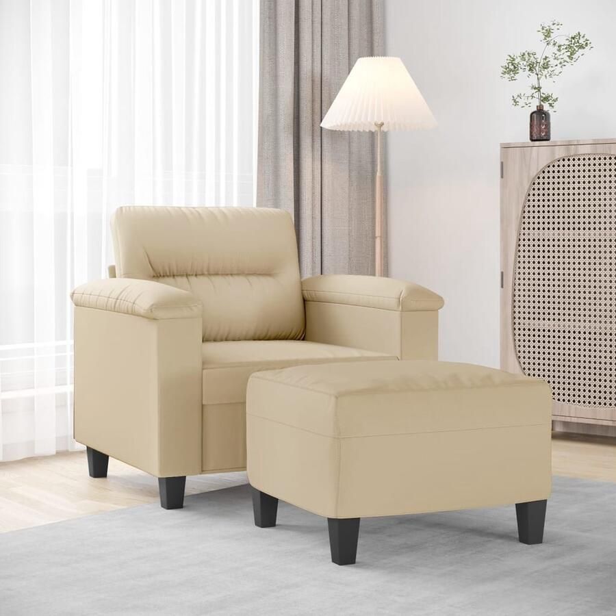 VidaXL Fauteuil met voetenbank 60 cm microvezelstof crÃ¨me