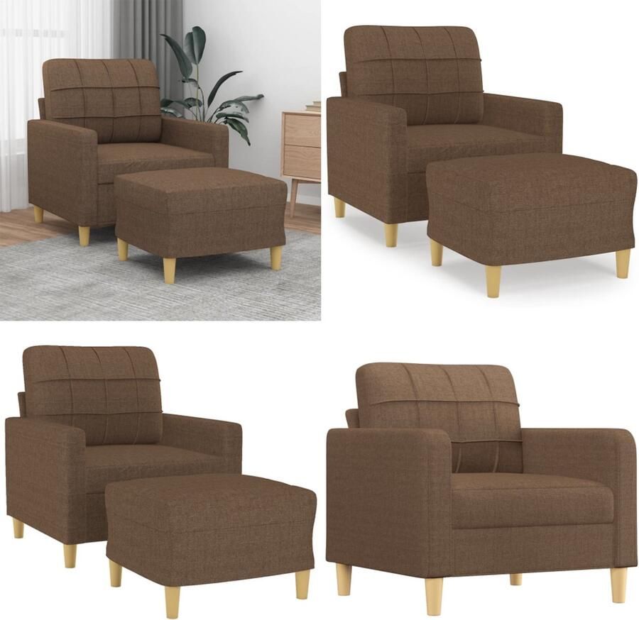 VidaXL Fauteuil met voetenbank 60 cm stof bruin Fauteuil Met Voetenbank Fauteuils Met Voetenbanken Fauteuil Armstoel Met Voetenbank