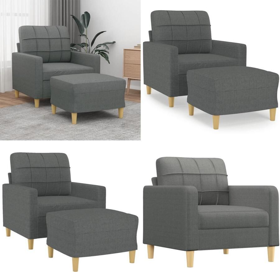 VidaXL Fauteuil met voetenbank 60 cm stof donkergrijs Fauteuil Met Voetenbank Fauteuils Met Voetenbanken Fauteuil Armstoel Met Voetenbank