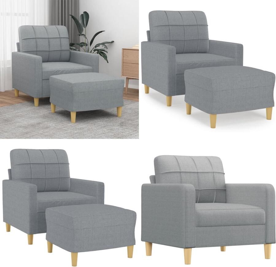 VidaXL Fauteuil met voetenbank 60 cm stof lichtgrijs Fauteuil Met Voetenbank Fauteuils Met Voetenbanken Fauteuil Armstoel Met Voetenbank