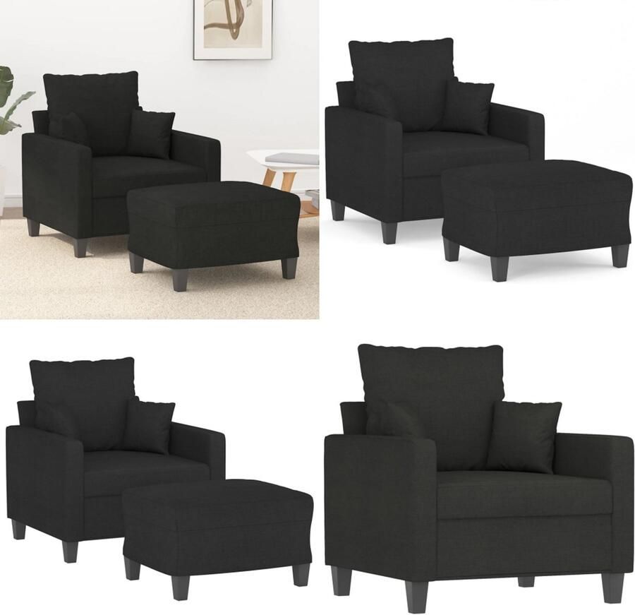 VidaXL Fauteuil met voetenbank 60 cm stof zwart Fauteuil Met Voetenbank Fauteuils Met Voetenbanken Fauteuil Armstoel Met Voetenbank