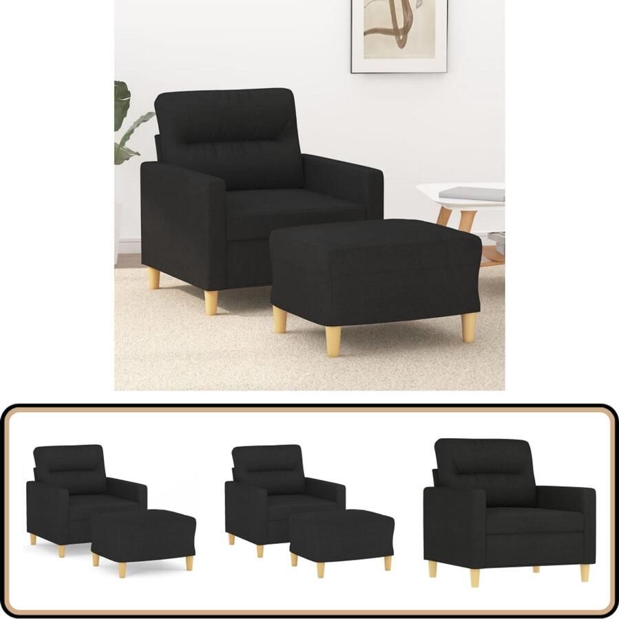 VidaXL Fauteuil met voetenbank 60 cm Stof Zwart Fauteuil Zwarte Fauteuil Lounge Fauteuil Relaxfauteuil Fauteuiltjes