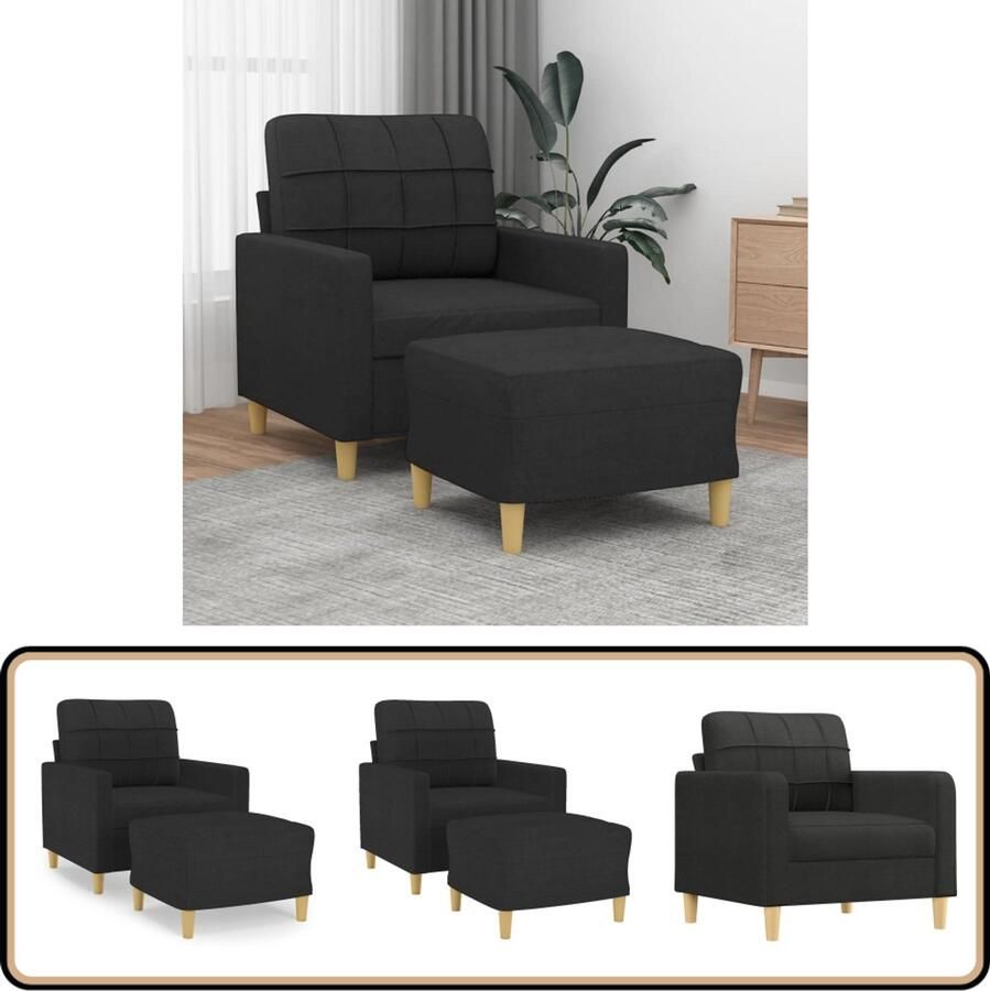 VidaXL Fauteuil met voetenbank 60 cm Zwart stof Fauteuil Zwarte Fauteuil Lounge Stoel Relaxfauteuil Eetkamerstoelen