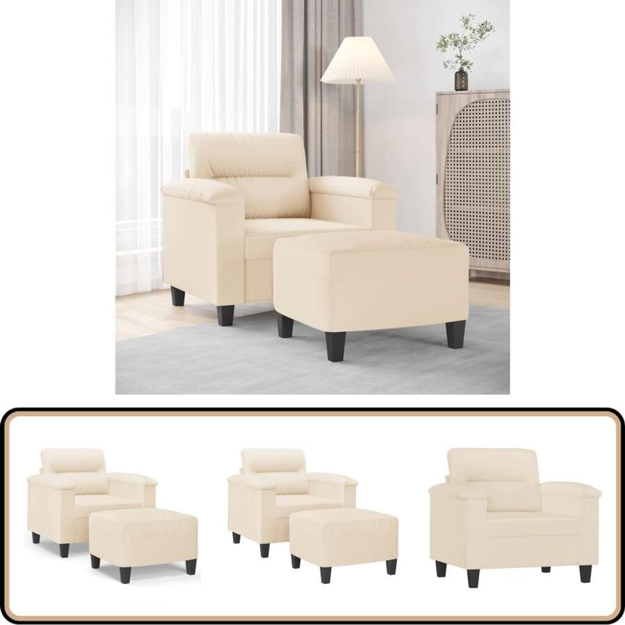 VidaXL Fauteuil met voetenbank Beige Microvezel Fauteuil Lounge Stoel Relaxstoel Voetenbank Microvezel