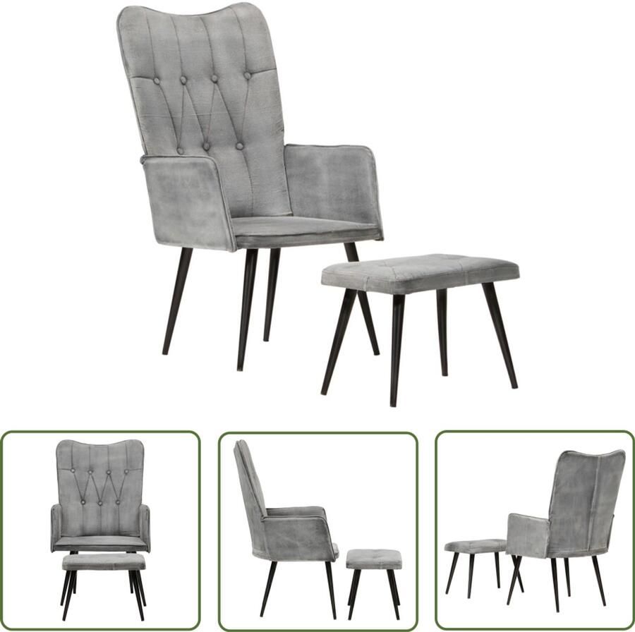 VidaXL Fauteuil met voetenbank Canvas Grijs Fauteuil Lounge Stoel Fauteuils Design Fauteuil Velours Fauteuil Moderne Fauteuil Retro Fauteuil Comfy Fauteuil Relax Stoel Reading Chair