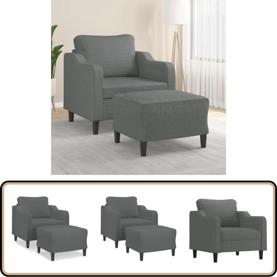VidaXL Fauteuil met voetenbank Donkergrijs Stof Fauteuil Lounge Stoel Relax Stoel Eetkamerstoelen Salontafel