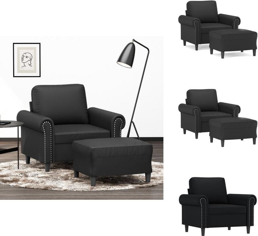 VidaXL Fauteuil Met Voetenbank Fauteuils Met Voetenbanken Fauteuil Armstoel Met Voetenbank Fauteuil met voetenbank 60 cm kunstleer zwart