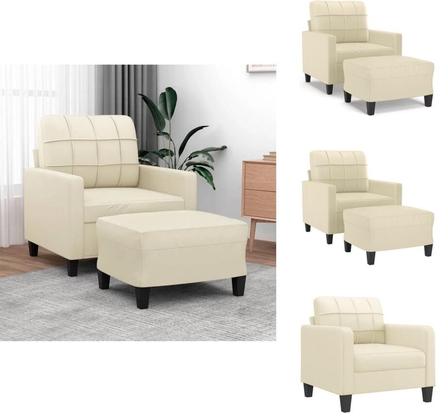 VidaXL Fauteuil Met Voetenbank Fauteuils Met Voetenbanken Fauteuil Armstoel Met Voetenbank Fauteuil met voetenbank 60 cm kunstleer crèmekleurig