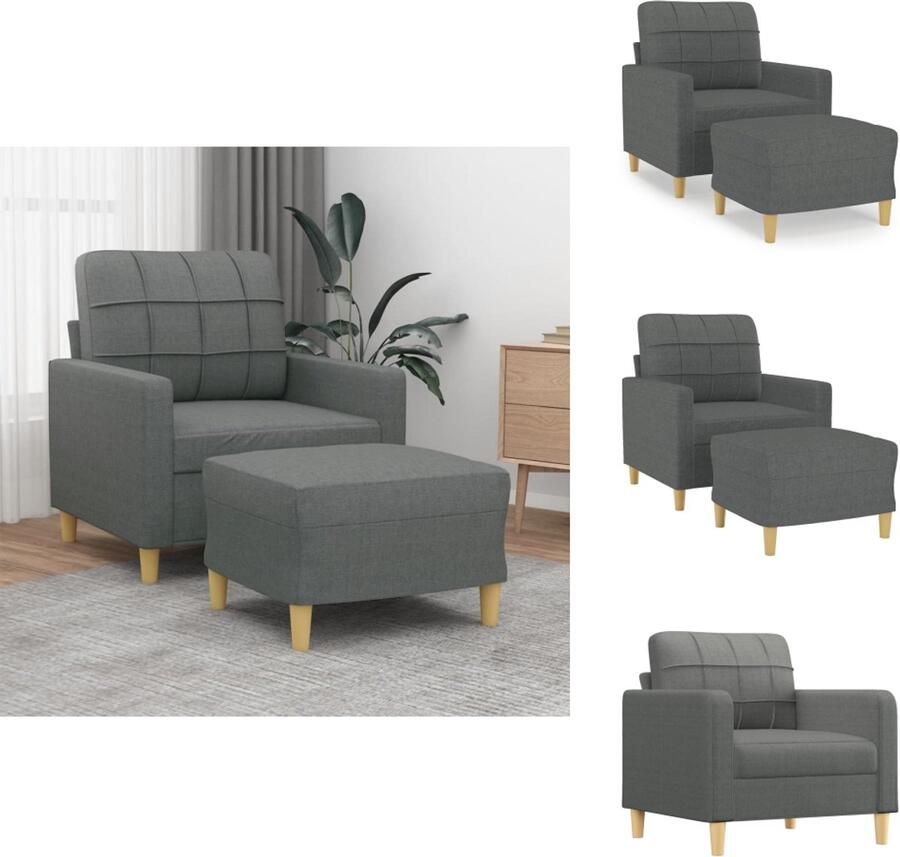VidaXL Fauteuil Met Voetenbank Fauteuils Met Voetenbanken Fauteuil Armstoel Met Voetenbank Fauteuil met voetenbank 60 cm stof donkergrijs - Foto 2