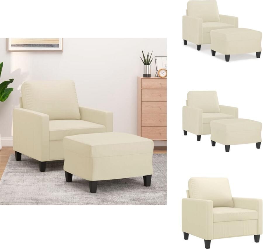 VidaXL Fauteuil Met Voetenbank Fauteuils Met Voetenbanken Fauteuil Armstoel Met Voetenbank Fauteuil met voetenbank 60 cm kunstleer crèmekleurig - Foto 2
