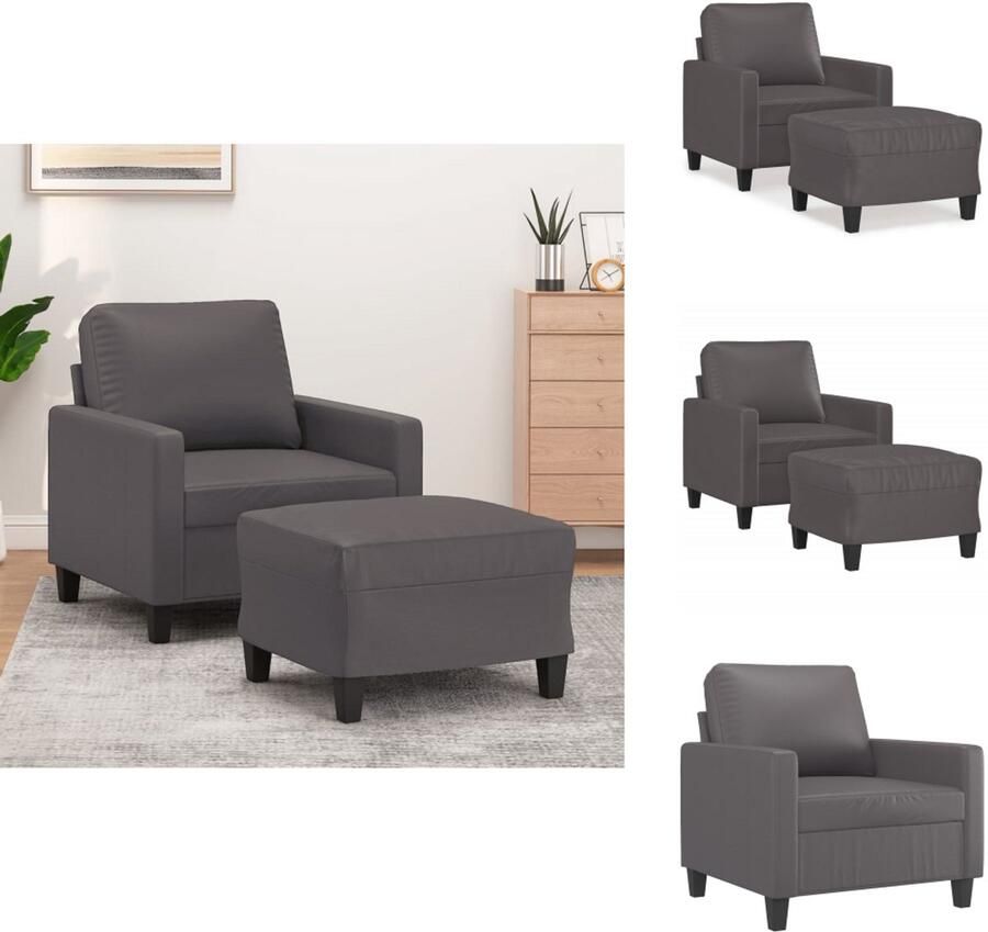 VidaXL Fauteuil Met Voetenbank Fauteuils Met Voetenbanken Fauteuil Armstoel Met Voetenbank Fauteuil met voetenbank 60 cm kunstleer grijs