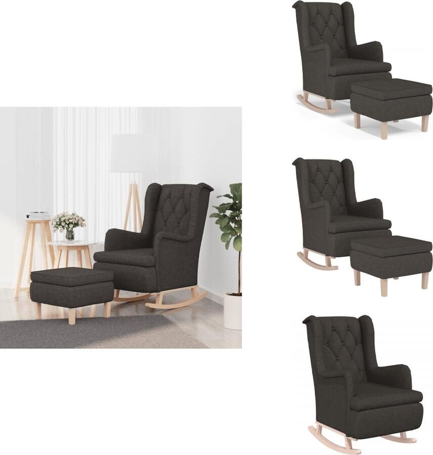 VidaXL Fauteuil Met Voetenbank Fauteuils Met Voetenbanken Schommelstoel Zetel Met Voetenbankje Fauteuil met schommelpoten en voetenbank stof donkergrijs