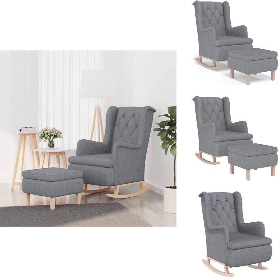 VidaXL Fauteuil Met Voetenbank Fauteuils Met Voetenbanken Schommelstoel Zetel Met Voetenbankje Fauteuil met schommelpoten en voetenbank stof lichtgrijs