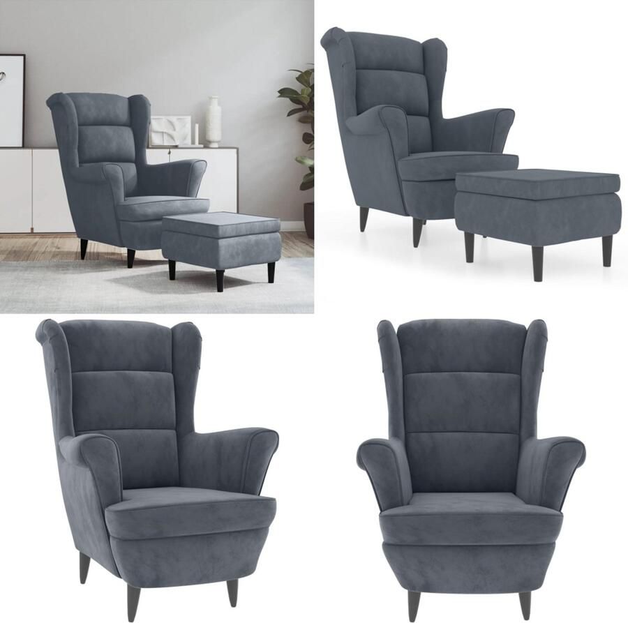 VidaXL Fauteuil met voetenbank fluweel donkergrijs Armstoel Armstoelen Fauteuil Ruststoel