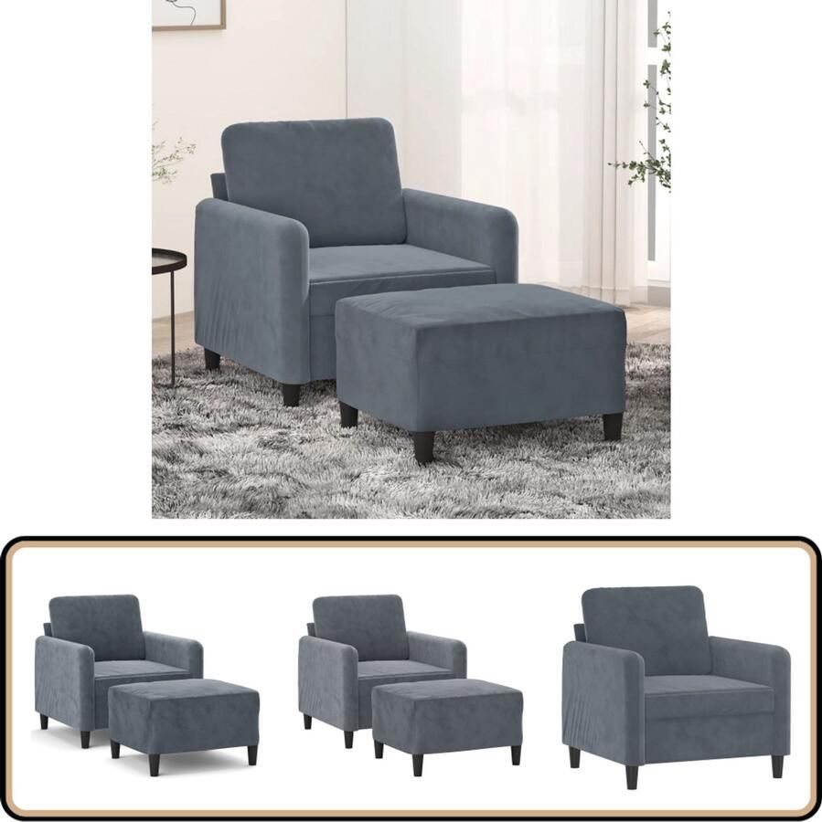 VidaXL Fauteuil met voetenbank Fluweel Donkergrijs Fauteuil Lounge Stoel Relax Stoel Donkere Fauteuils Velours Fauteuil