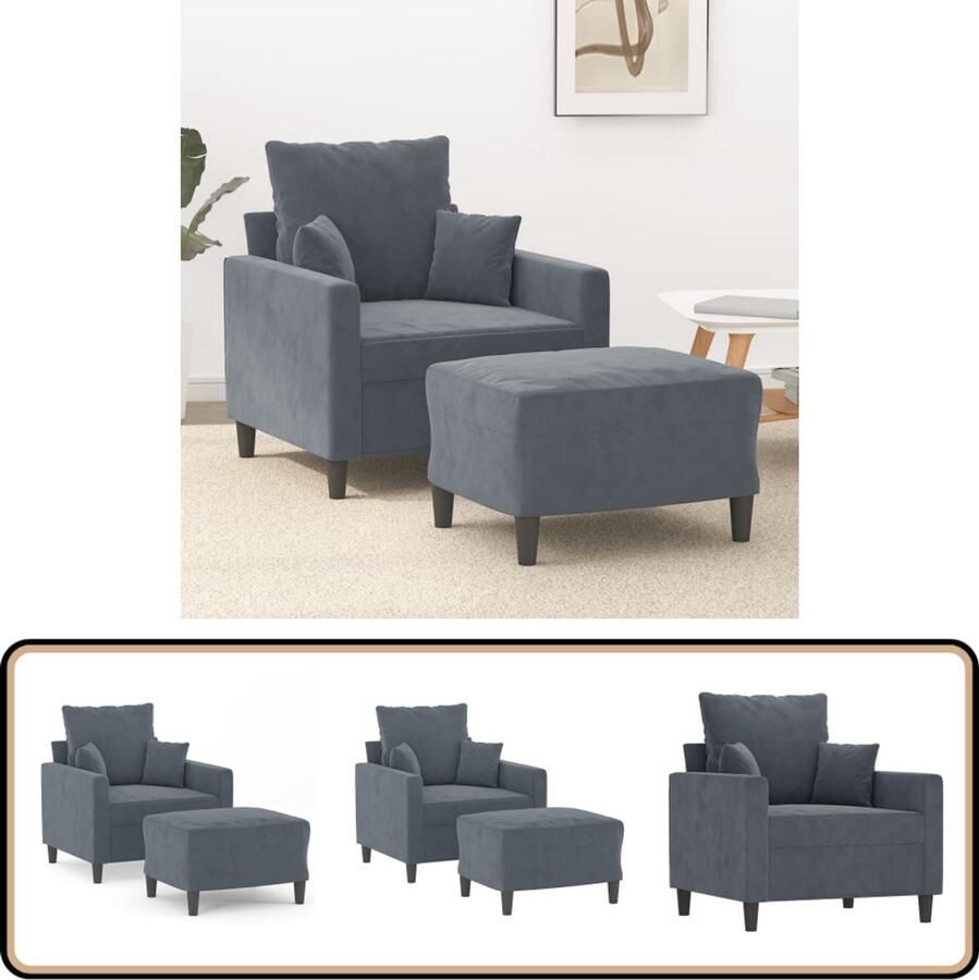 VidaXL Fauteuil met voetenbank Fluweel Donkergrijs Fauteuil Met Voetenbank Fauteuils Met Voetenbanken Fauteuil Armstoel Met Voetenbank