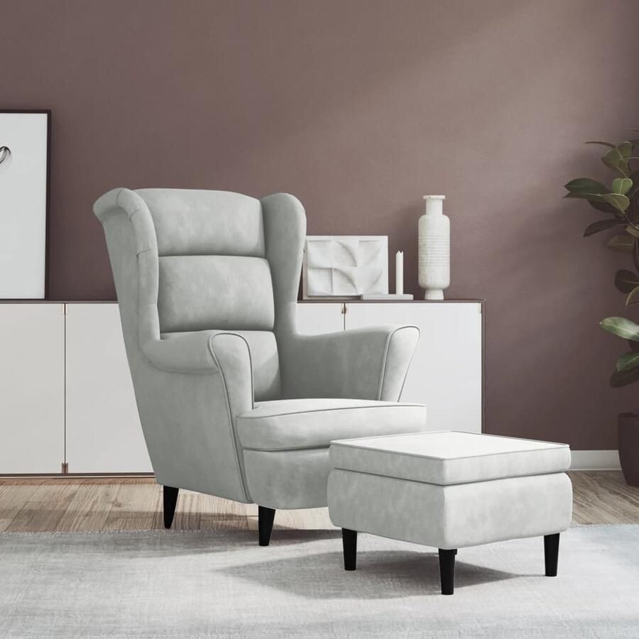 VidaXL Fauteuil met voetenbank Fluweel Lichtgrijs Fauteuil Fluweel Stoffen Meubilair Lounge Stoel Leesstoel Woonkamer Meubilering Grijs Interieur Design Fauteuils - Foto 2