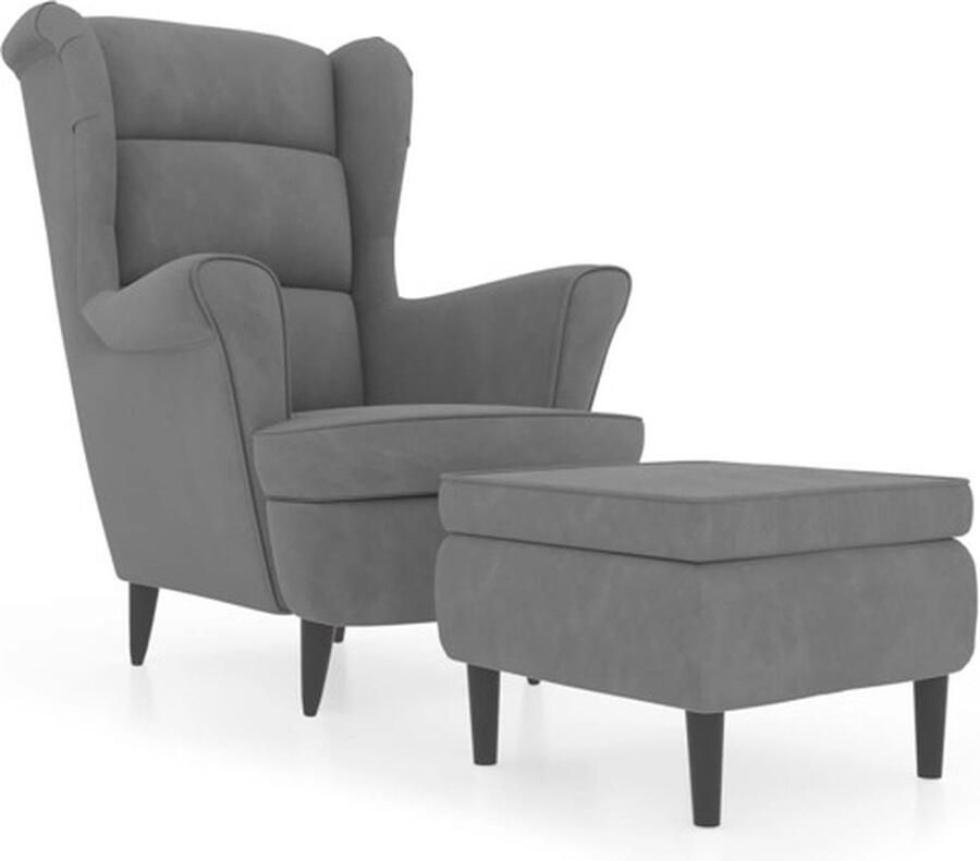 Vida XL vidaXL Fauteuil met voetenbank fluweel lichtgrijs-VXL-3115931